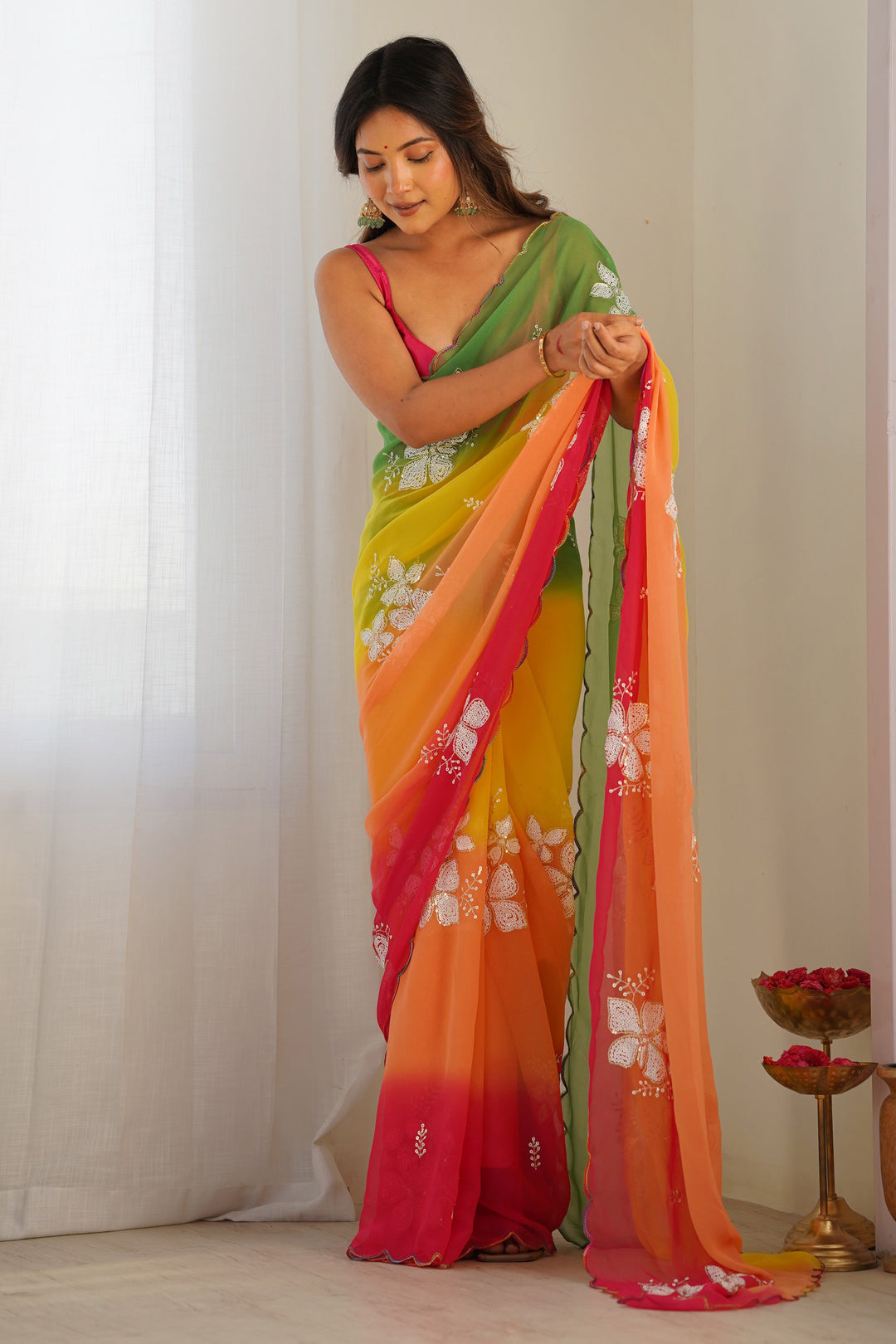 Party Wear Sober Sequins Work Saree In Yellow Color