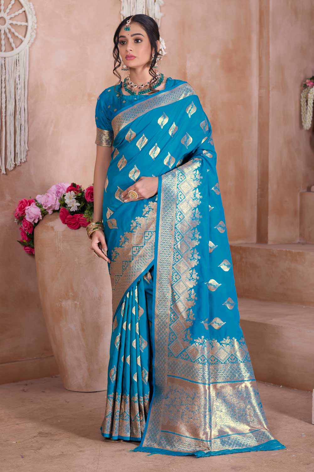 Incredible Sky Blue Color Weaving Banarasi Jari Silk Saree