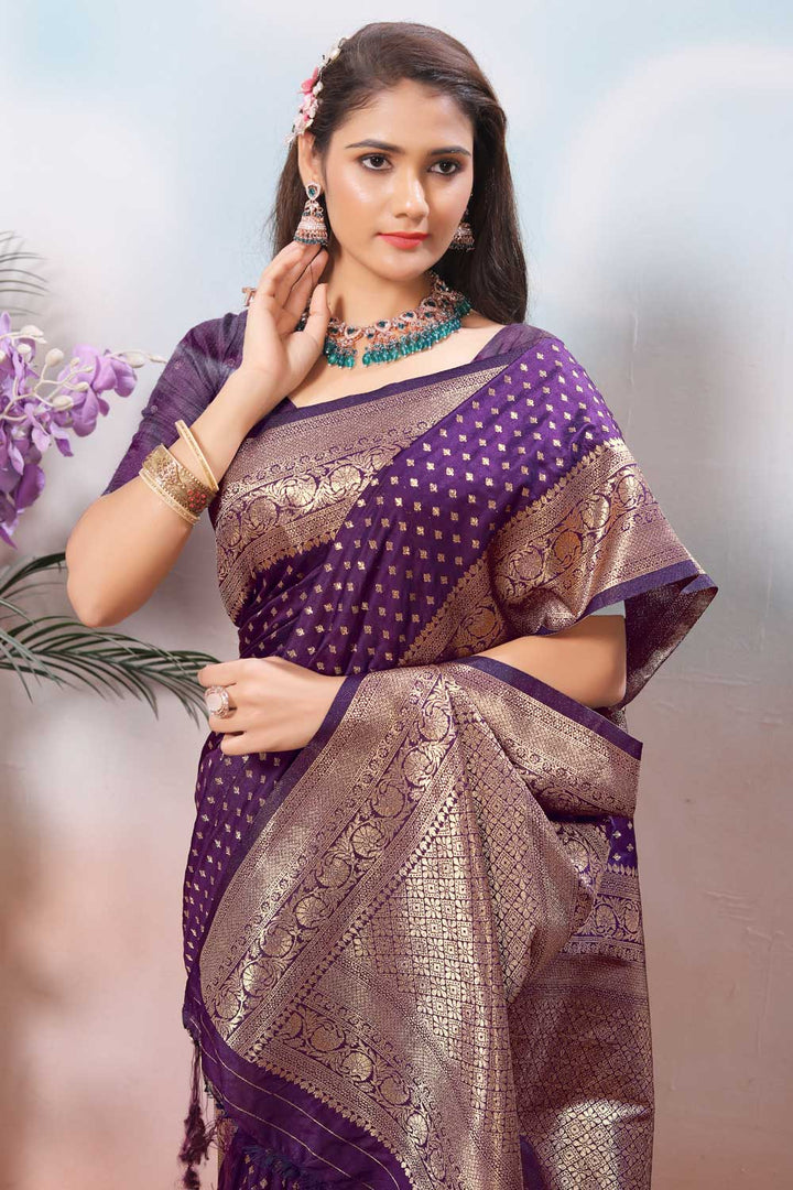 Tempting Purple Color Weaving Banarasi Jari Silk Saree
