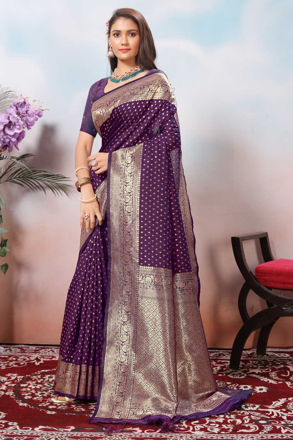 Tempting Purple Color Weaving Banarasi Jari Silk Saree