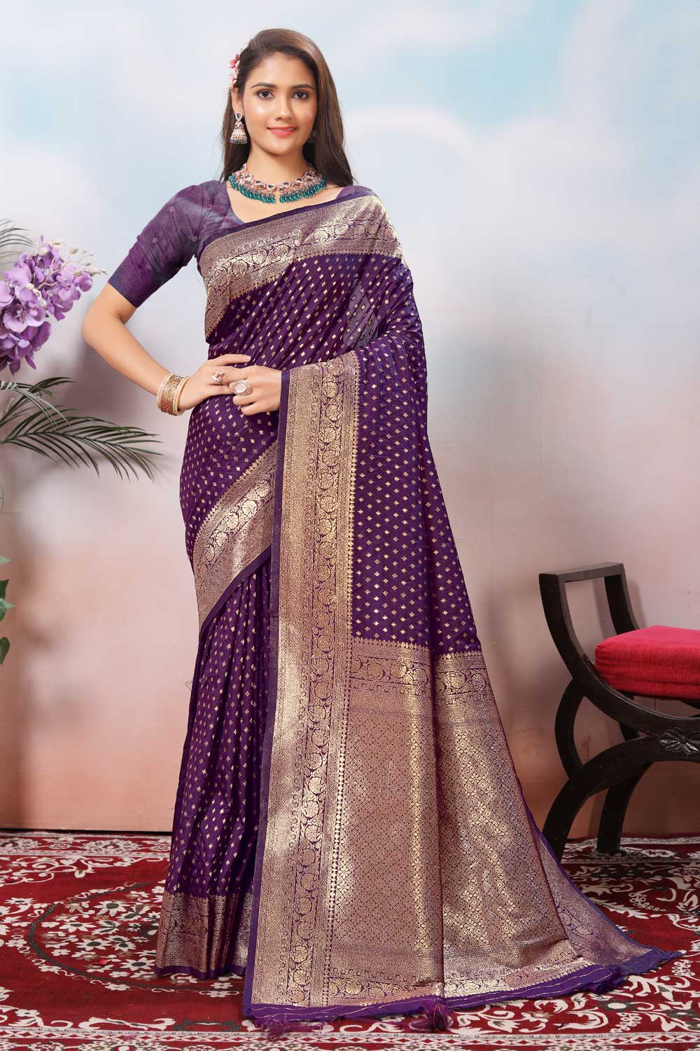Tempting Purple Color Weaving Banarasi Jari Silk Saree