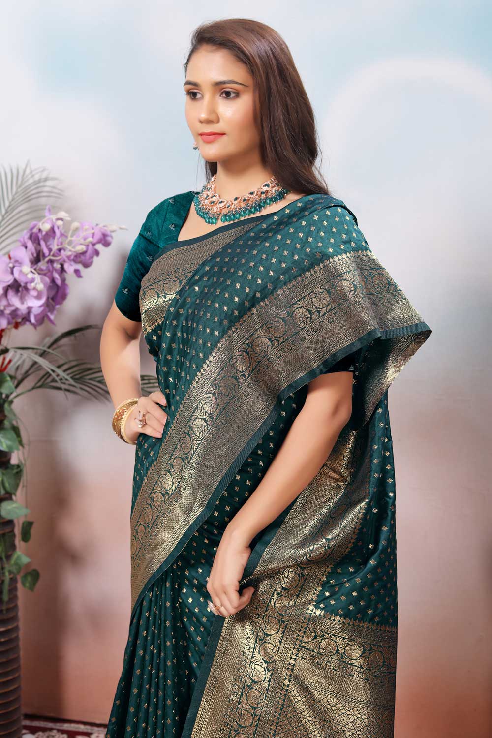 Classic Green Color Weaving Banarasi Jari Silk Saree