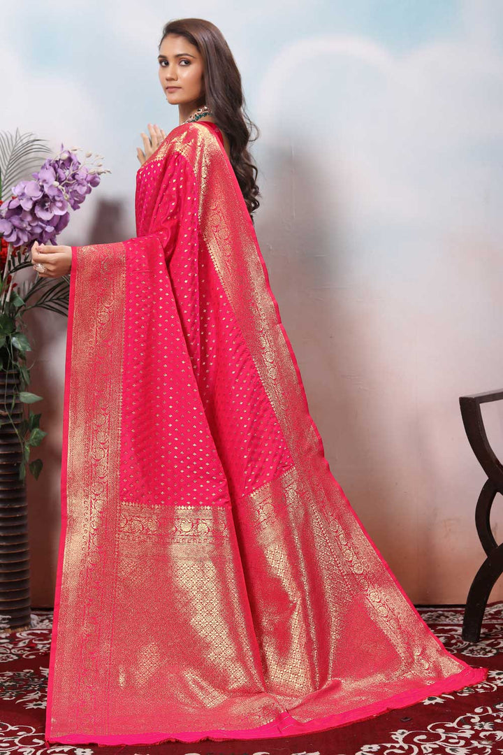 Amazing Pink Color Weaving Banarasi Jari Silk Saree