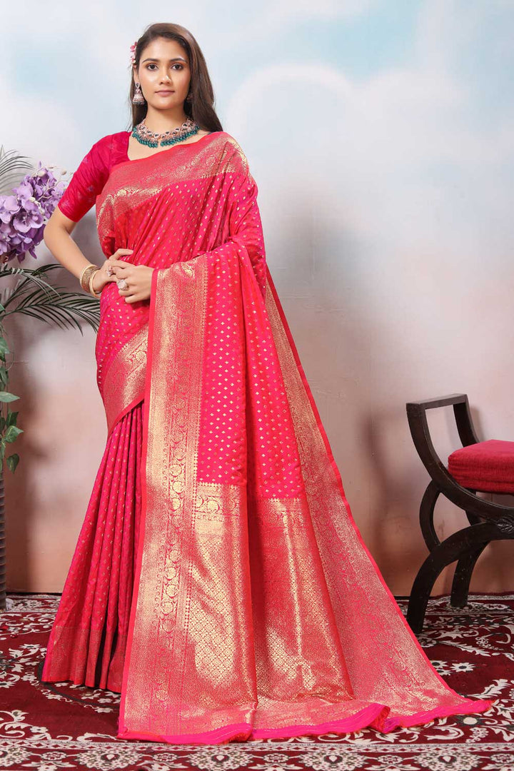 Amazing Pink Color Weaving Banarasi Jari Silk Saree