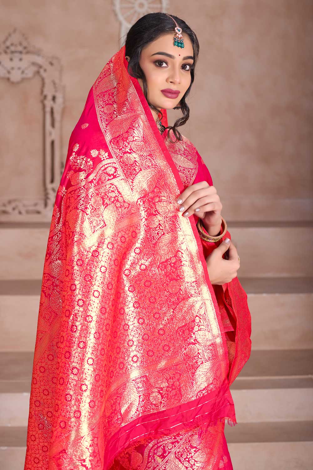 Heavy Art Silk Fabric Weaving Banarasi Jari Pink Color Saree