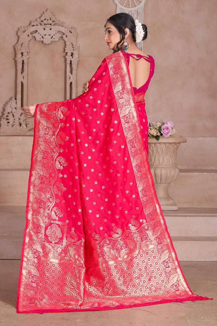 Heavy Art Silk Fabric Weaving Banarasi Jari Pink Color Saree
