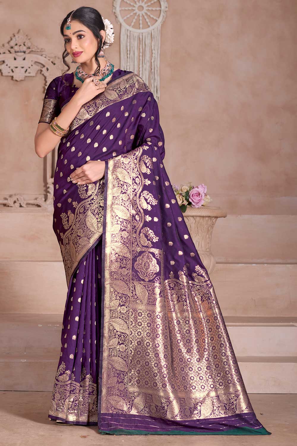 Attractive Art Silk Fabric Purple Color Weaving Banarasi Jari Saree