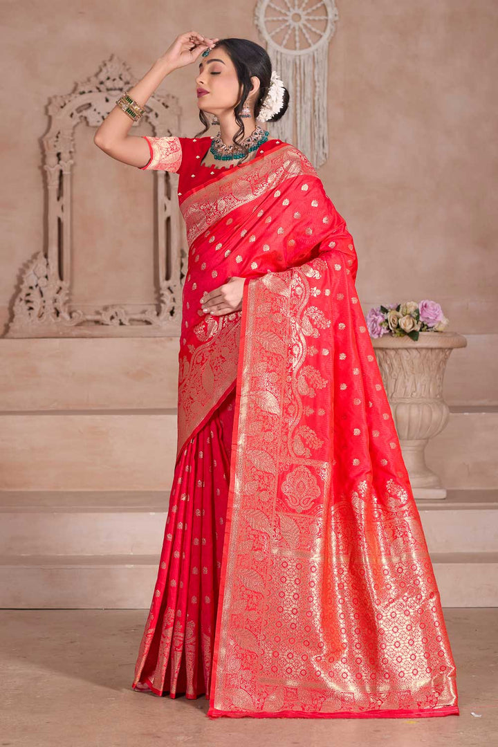 Art Silk Fabric Weaving Banarasi Jari Red Color Amazing Saree