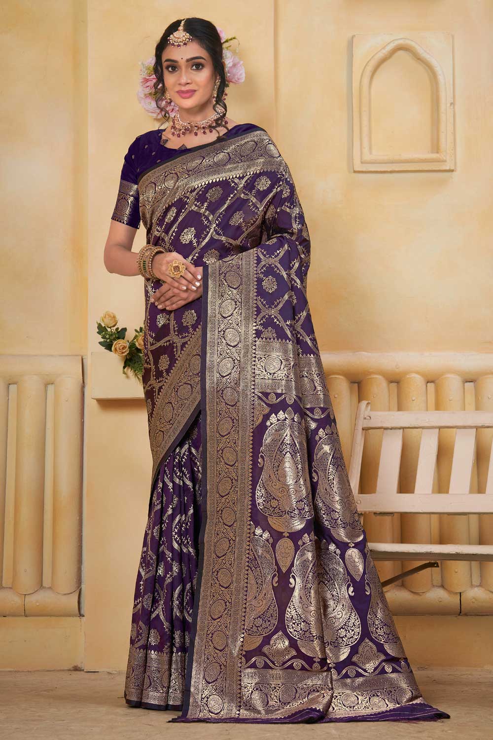 Art Silk Trendy Wine Color Weaving Banarasi Jari Saree