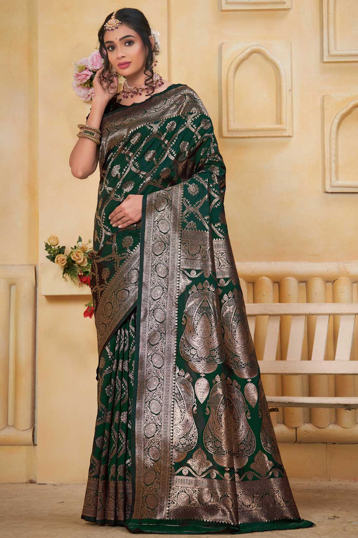 Weaving Banarasi Jari Art Silk Dark Green Casual Saree