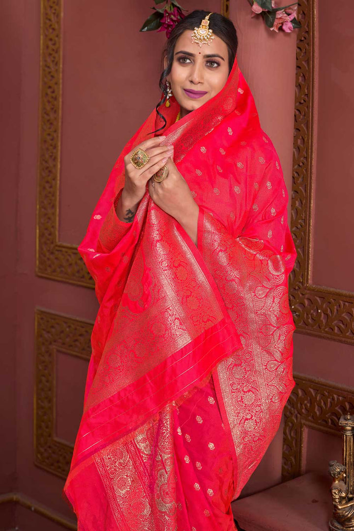 Attractive Pink Weaving Banarasi Jari Art Silk Saree