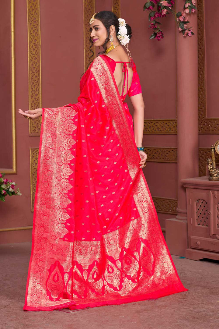 Attractive Pink Weaving Banarasi Jari Art Silk Saree