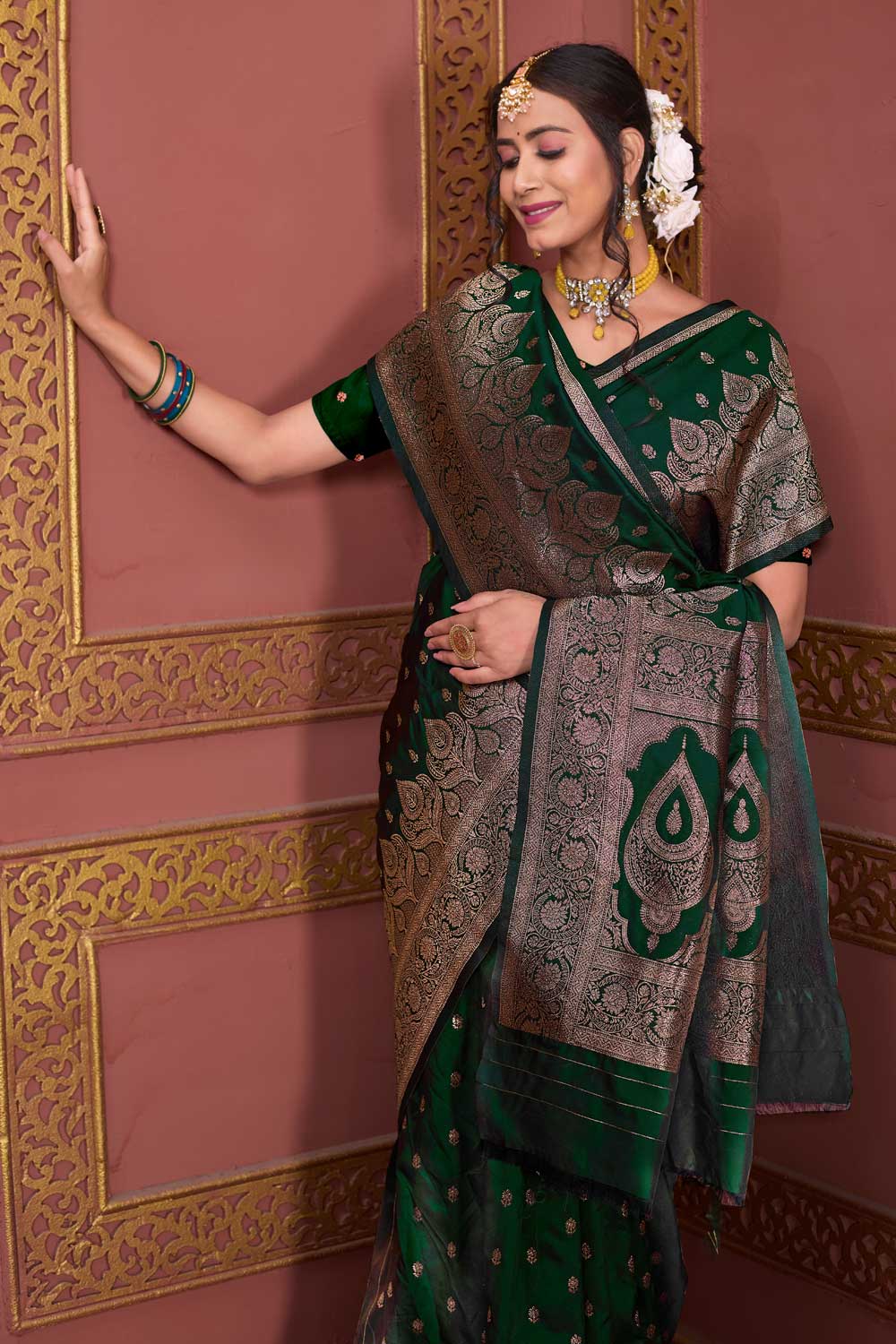 Radiant Dark Green Weaving Banarasi Jari Art Silk Saree