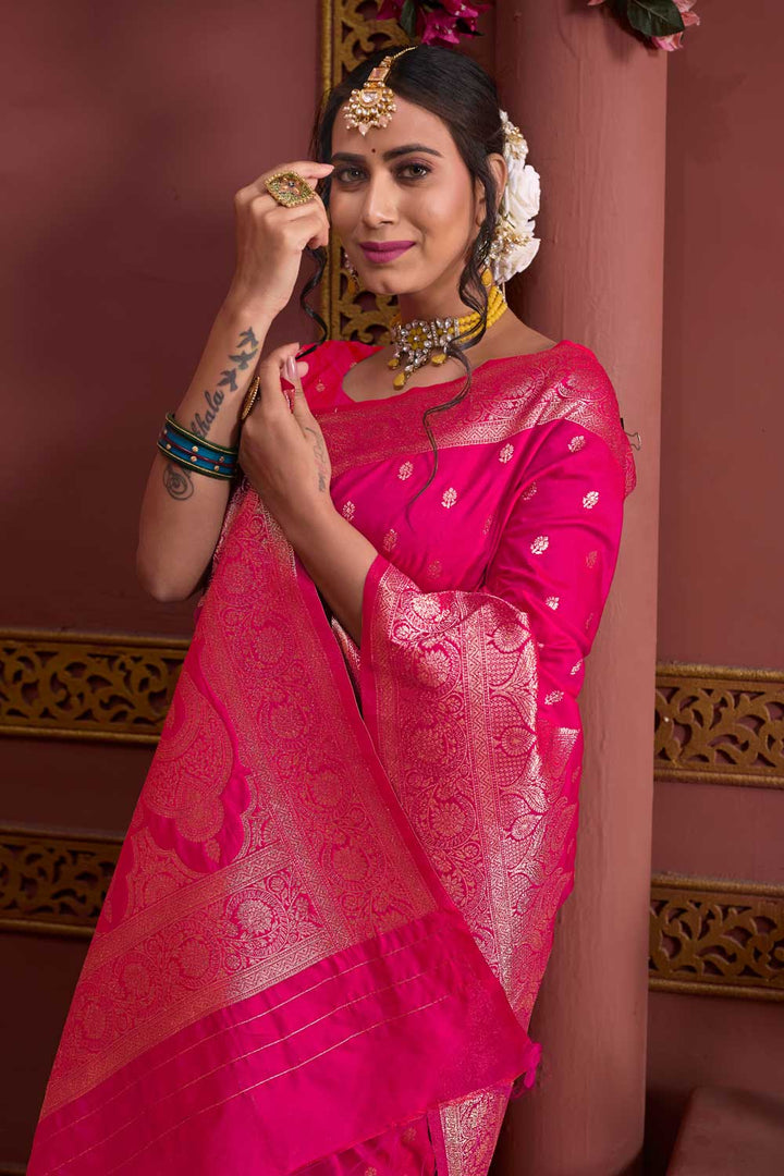 Blazing Magenta Color Weaving Banarasi Jari Art Silk Saree