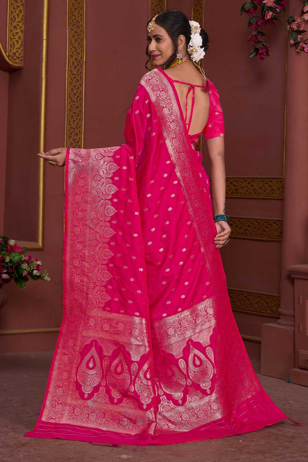 Blazing Magenta Color Weaving Banarasi Jari Art Silk Saree