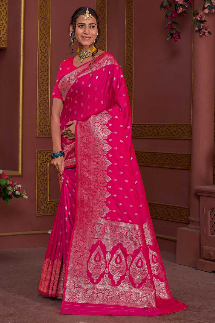 Blazing Magenta Color Weaving Banarasi Jari Art Silk Saree