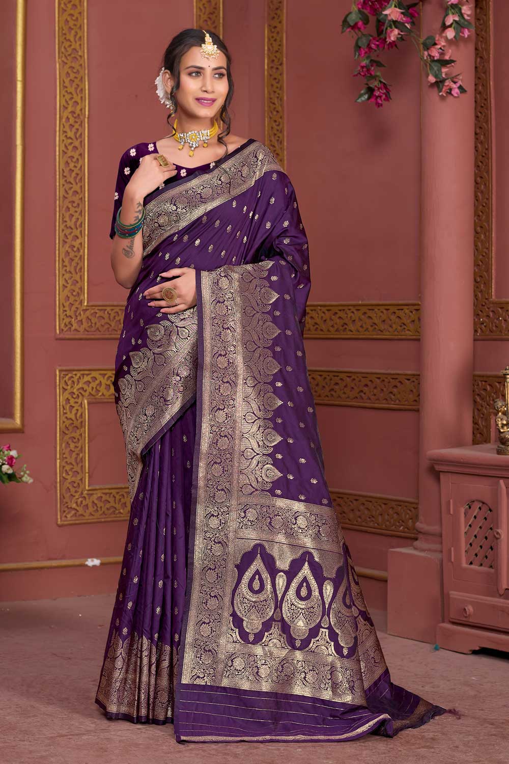 Graceful Weaving Banarasi Jari Purple Color Art Silk Saree