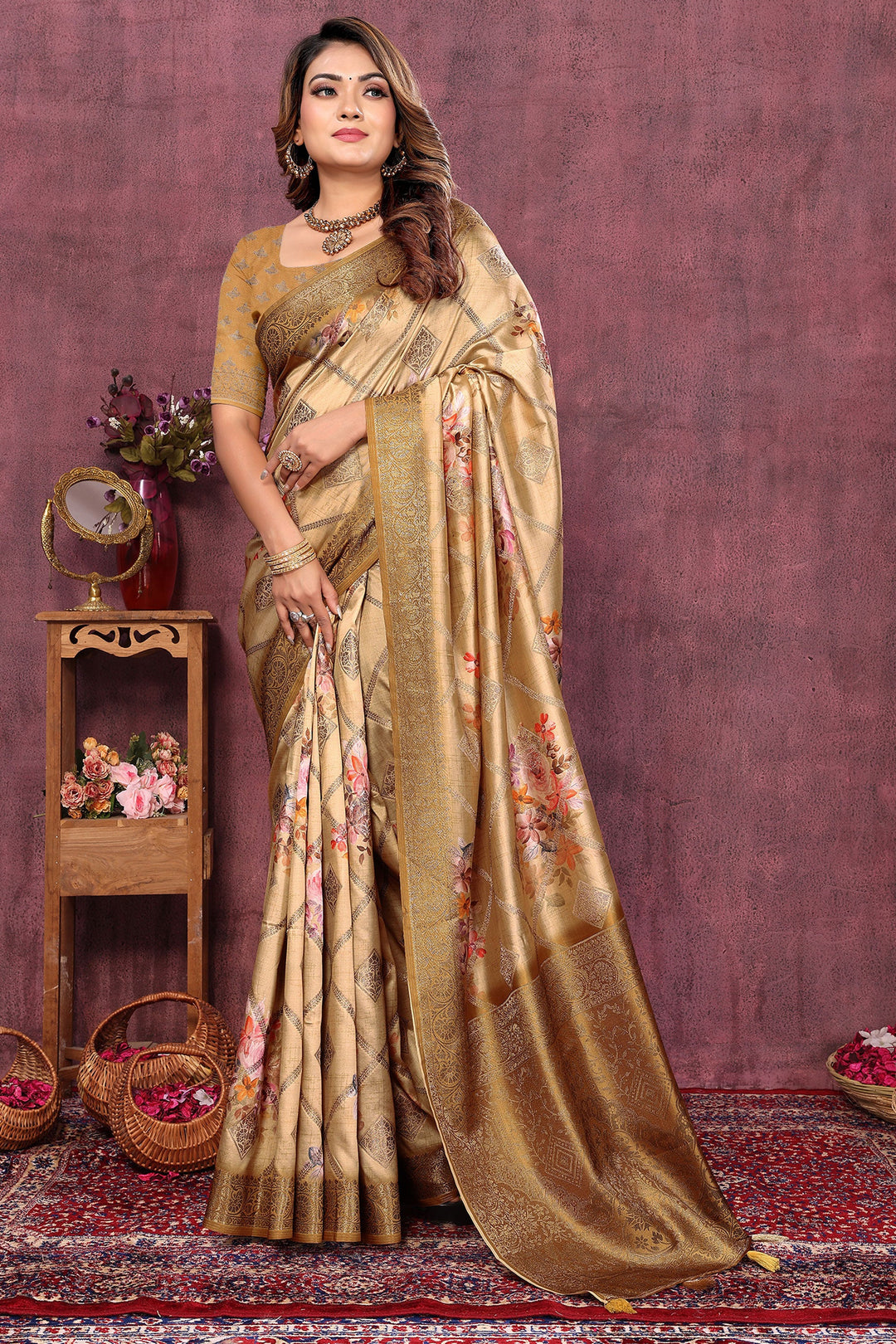 Excellent Jacquard Fabric Mustard Color Saree With Weaving Designs