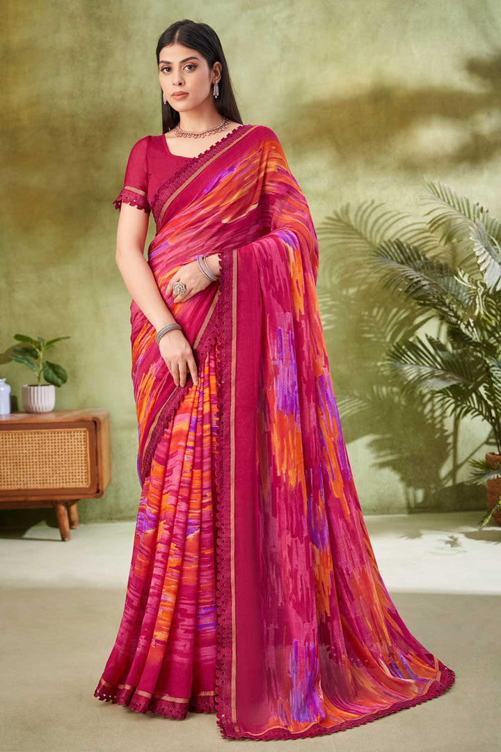 Amazing Magenta Color Chiffon Fabric Printed Saree