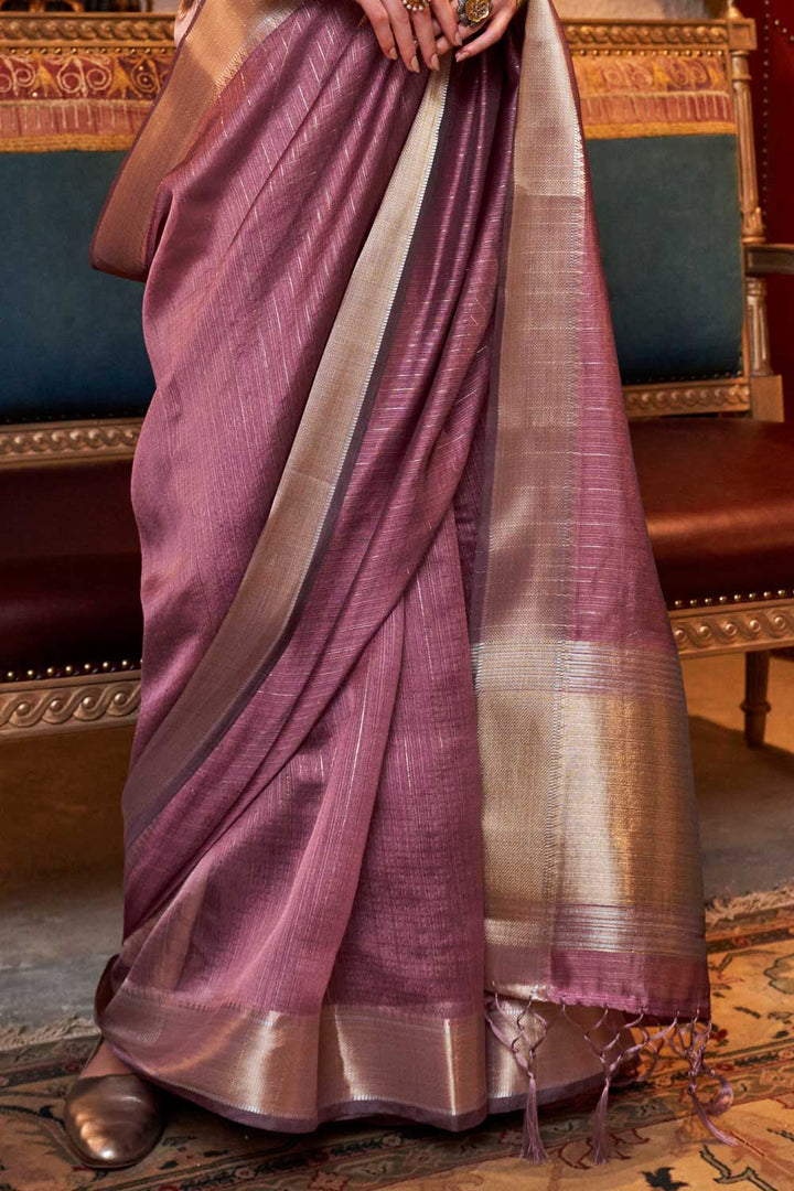 Weaving Work Soothing Chiffon Saree In Pink Color