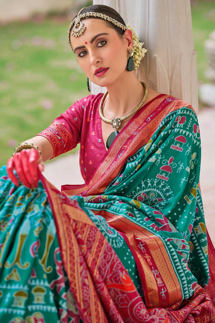 Alluring Green Color Art Silk Printed Saree