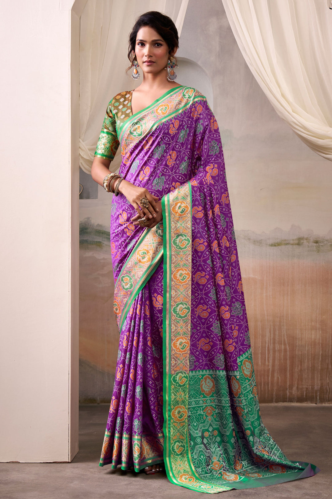 Festive Look Purple Color Stylish Patola Printed Silk Saree