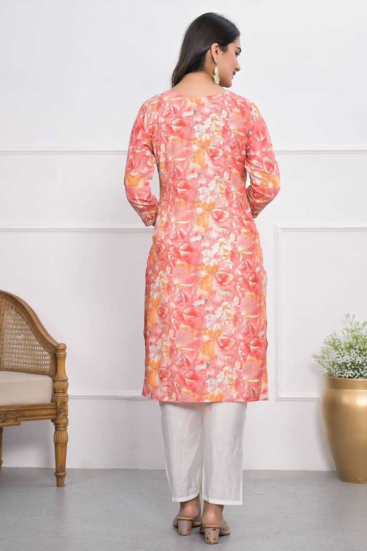 Peach Color Engaging Chanderi Fabric Kurti