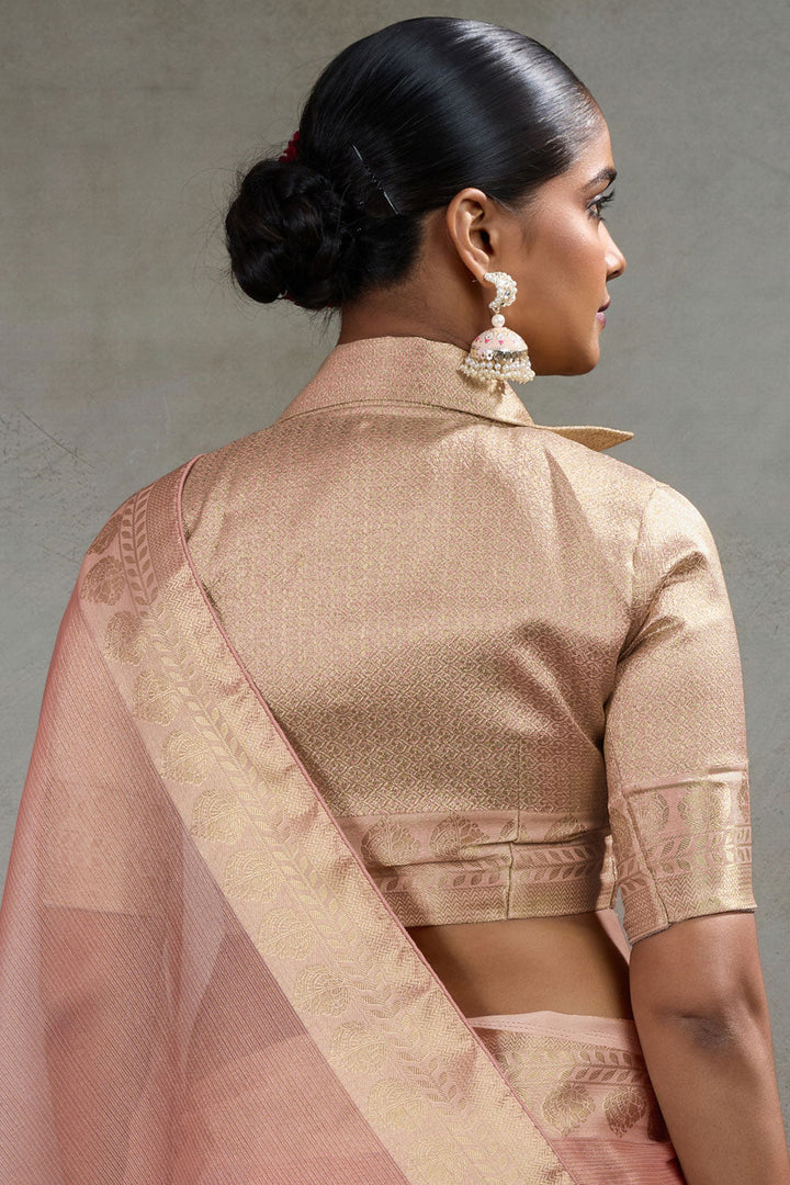 Festive Weaving Work Tissue Silk Saree In Peach Color