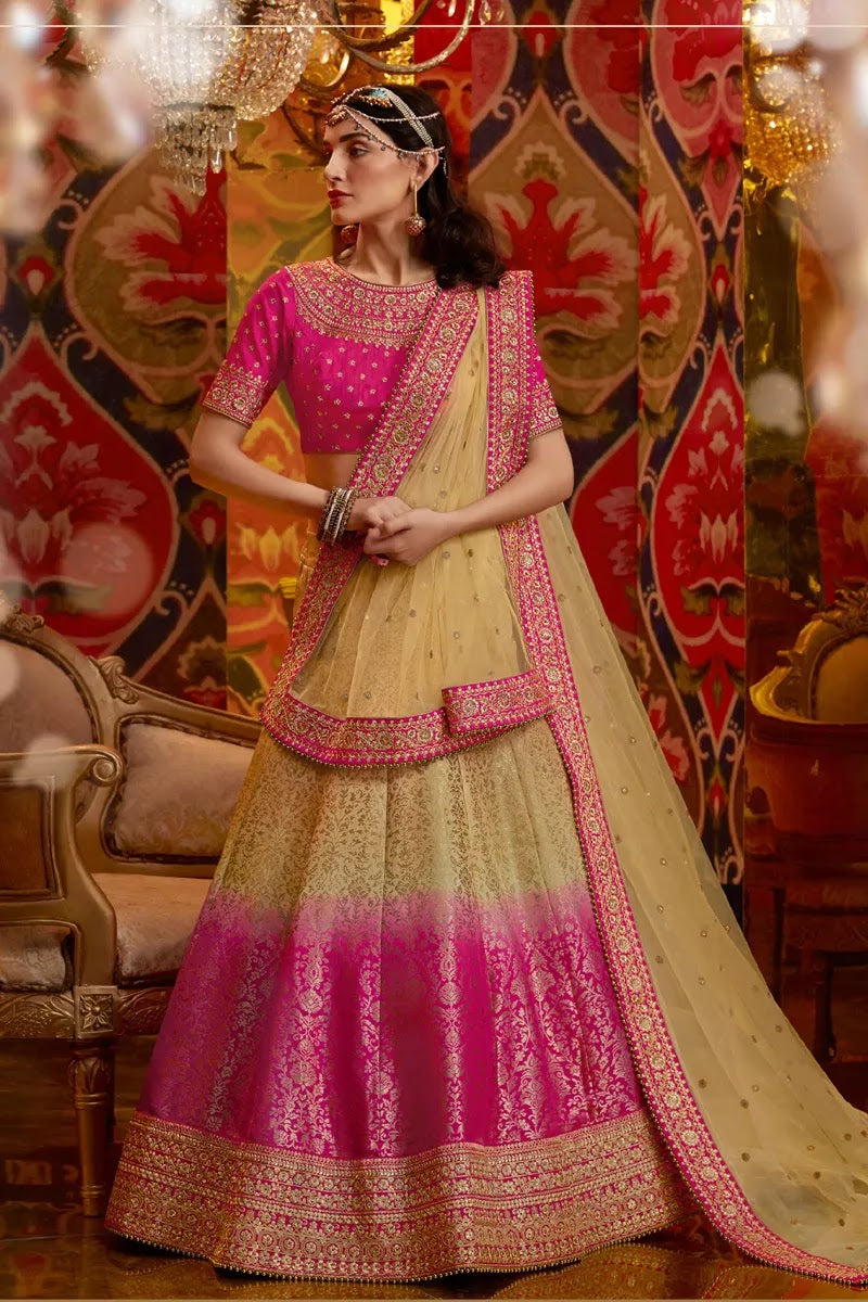 Cream Color Viscose And Silk Fabric Festive Wear Embroidered Lehenga Choli