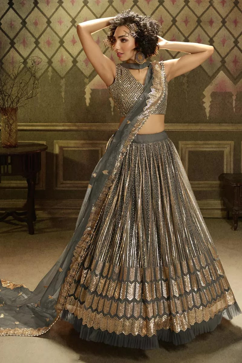 Navy Blue Embellished Fancy Lehenga Choli In Art Silk