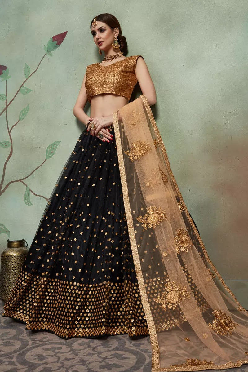 Designer Embroidered Art Silk Dark Green Lehenga Choli