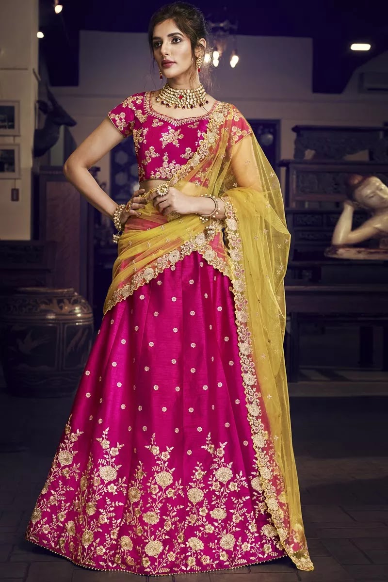 Rani Color Reception Wear Art Silk Fabric Embroidered Designer Lehenga Choli