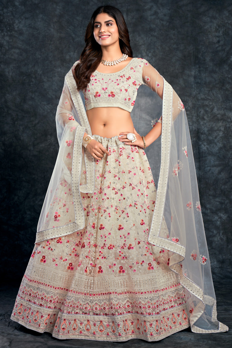 Net Fabric Off White Color Sangeet Wear Amazing Lehenga