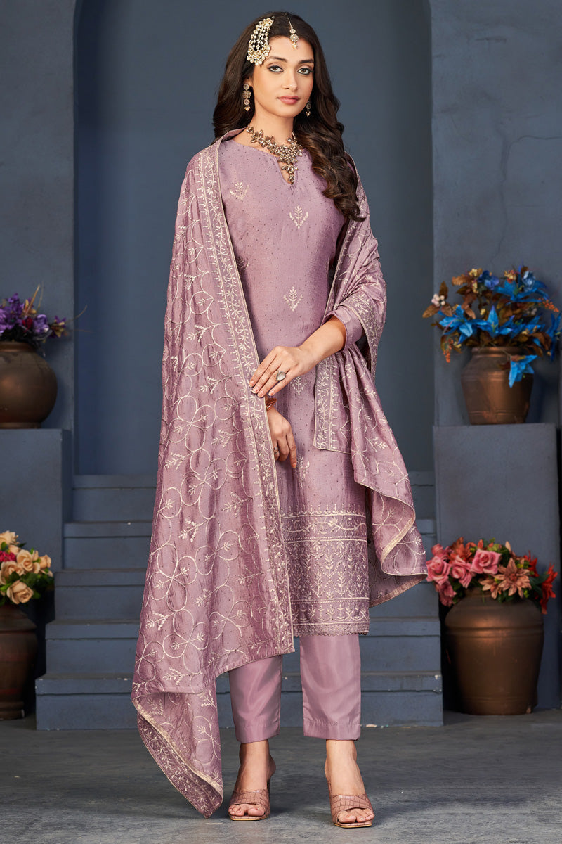 Lavender Color Ceremonial Vichitra Fabric Salwar Suit