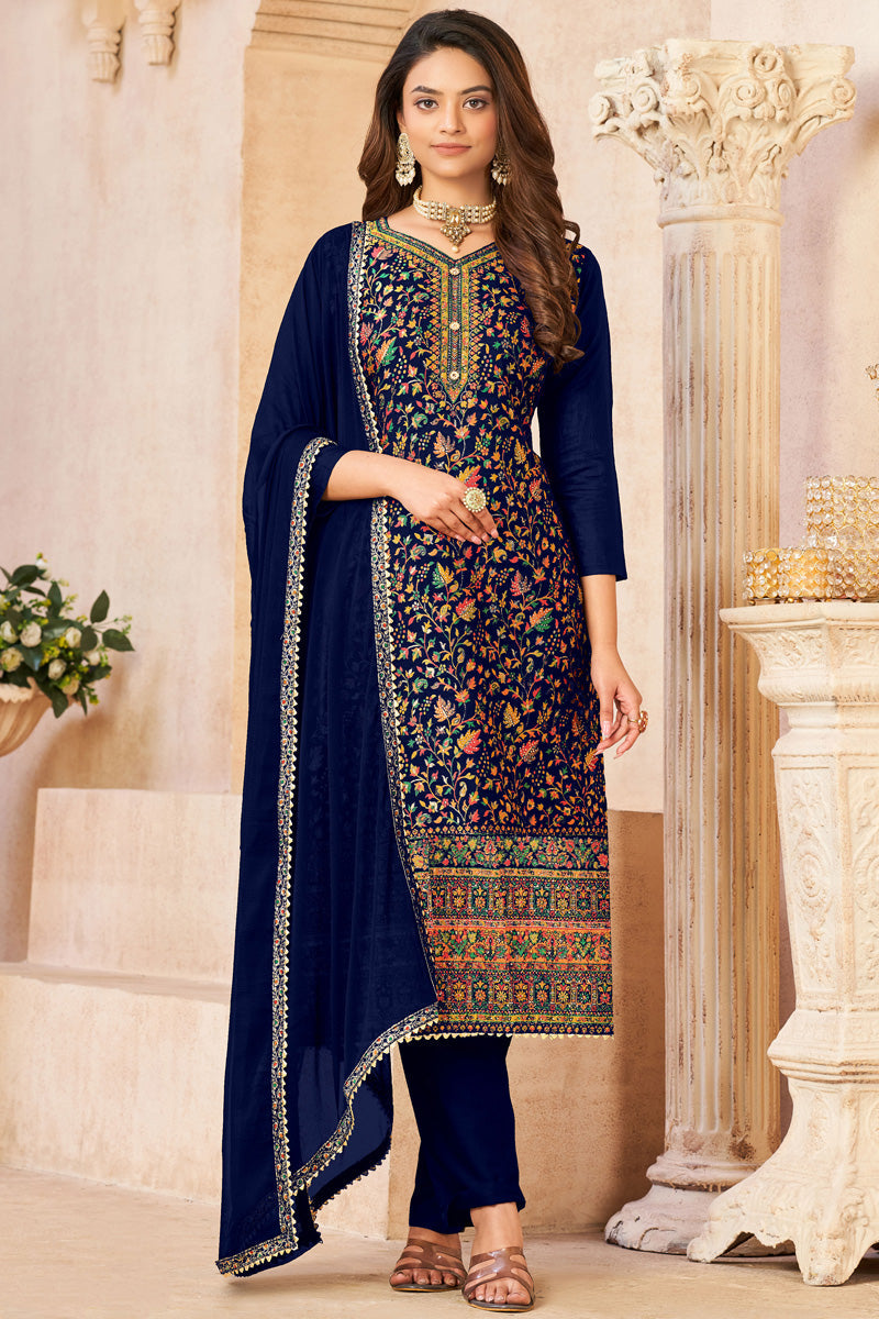 Blue Jacquard Work Ceremonial Salwar Suit