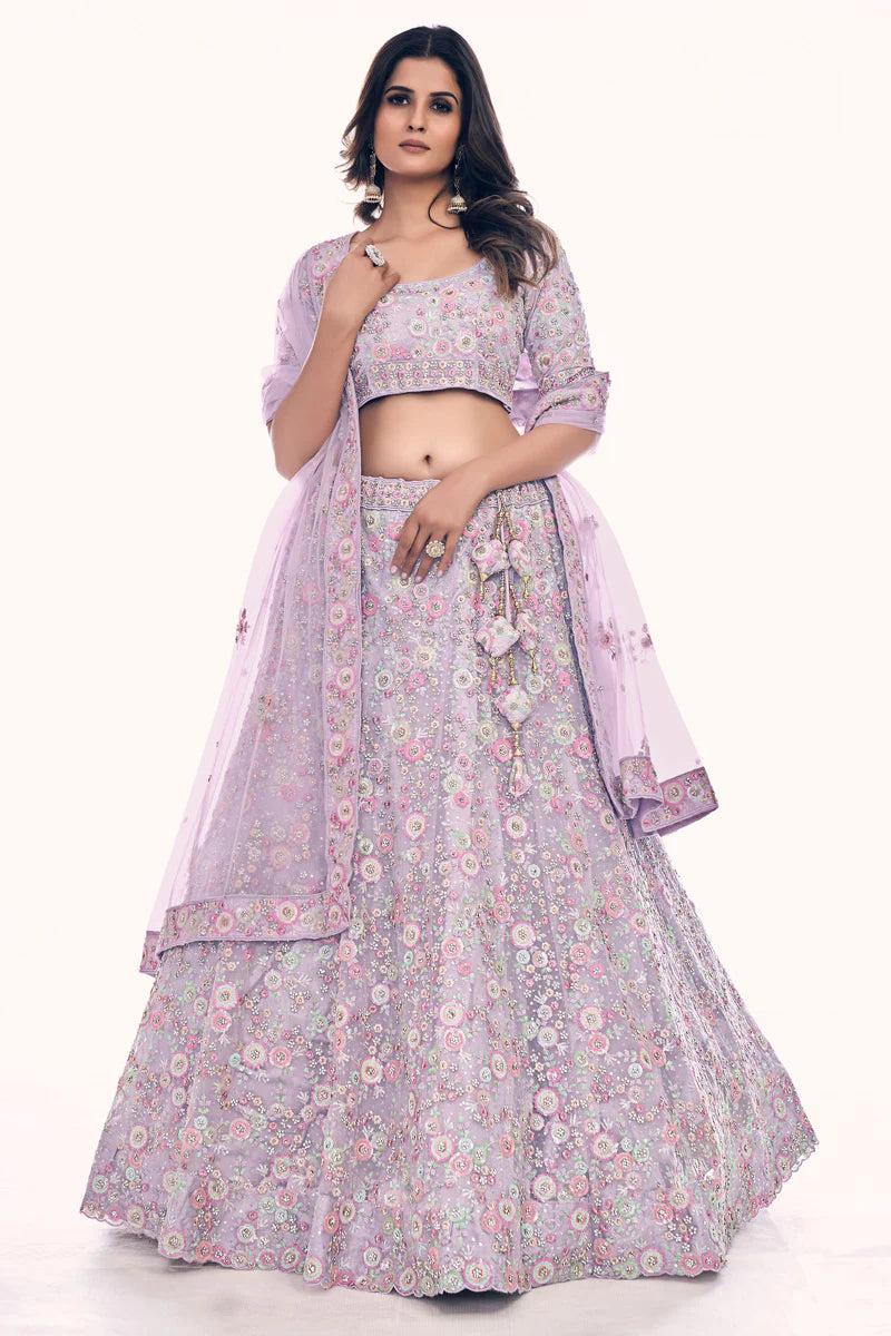 Radiant Lavender Color Net Fabric Sequins Work Lehenga Choli