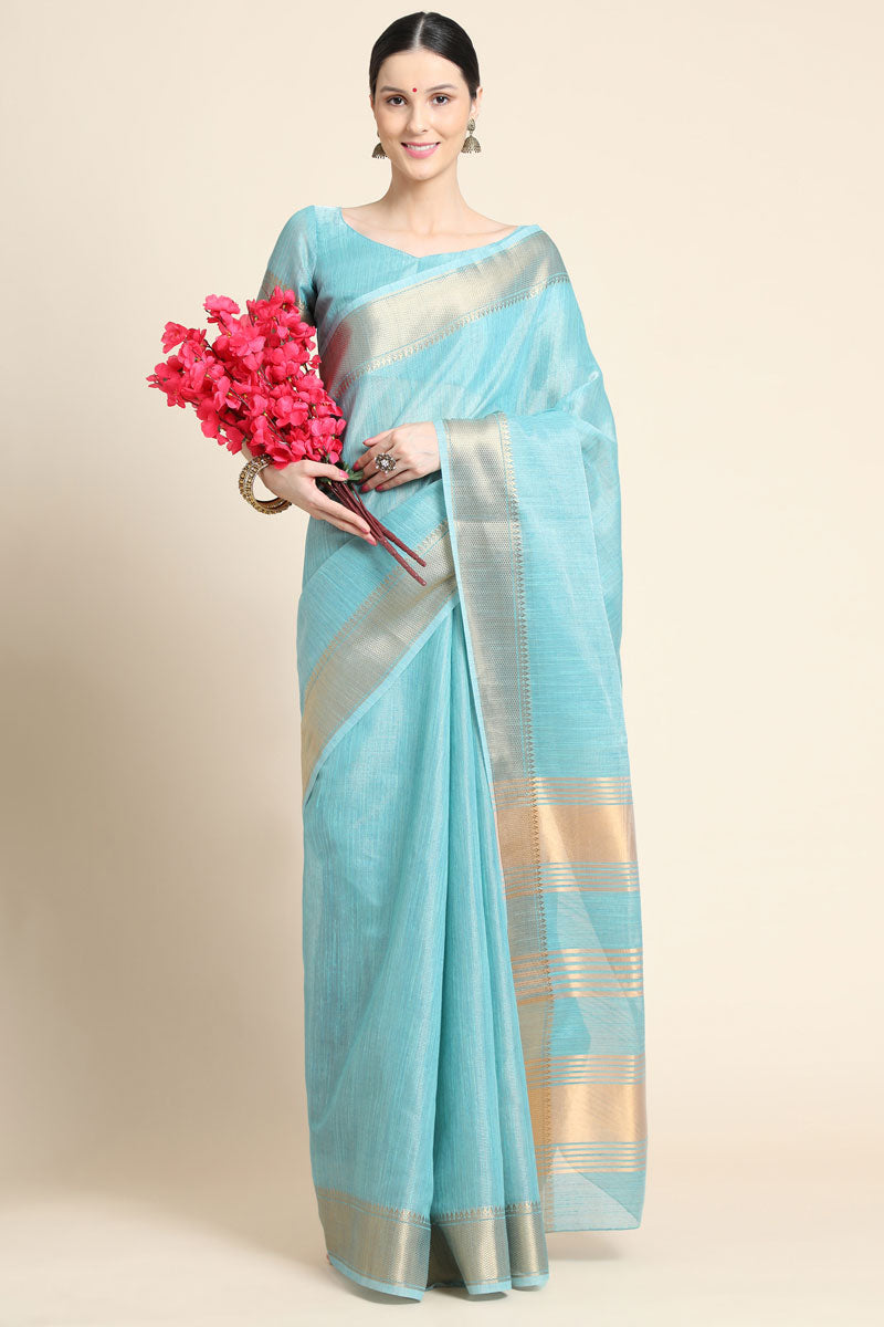 Sky Blue Linen Casual Look Saree