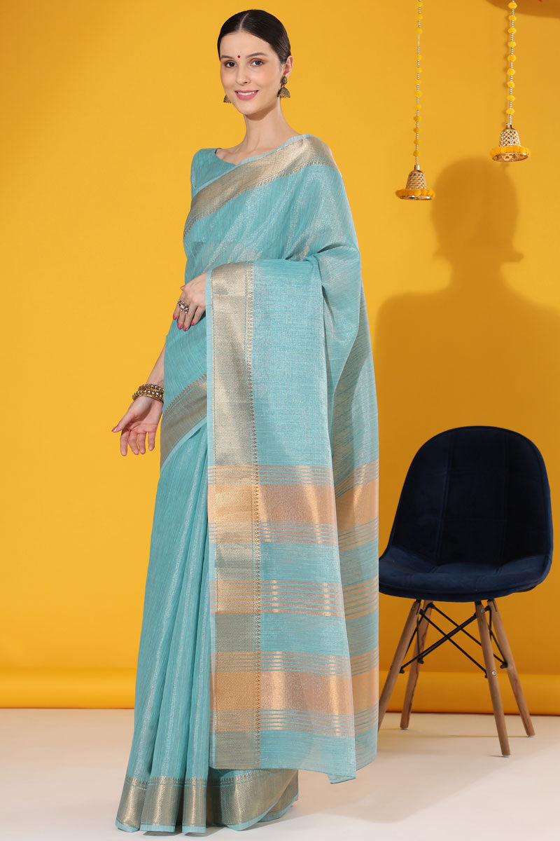 Sky Blue Linen Casual Look Saree