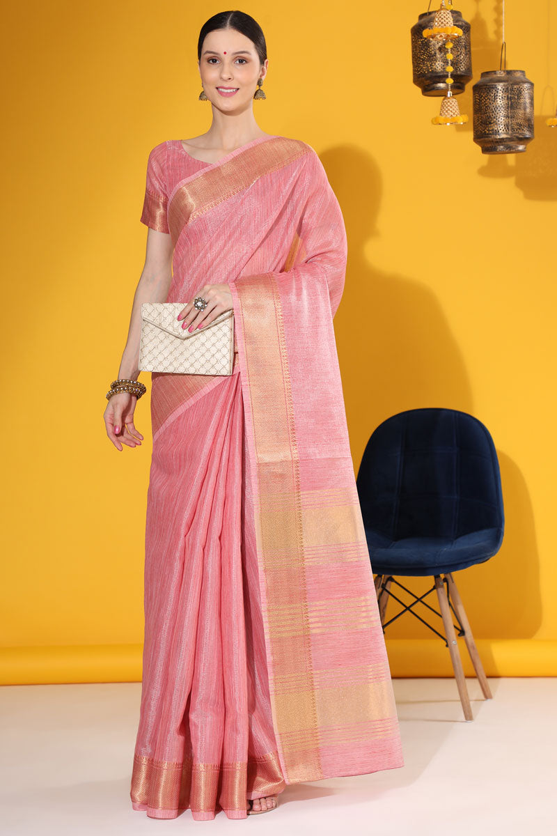 Linen Pink Casual Look Saree