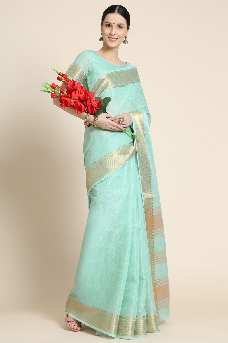 Sea Green Linen Casual Look Saree