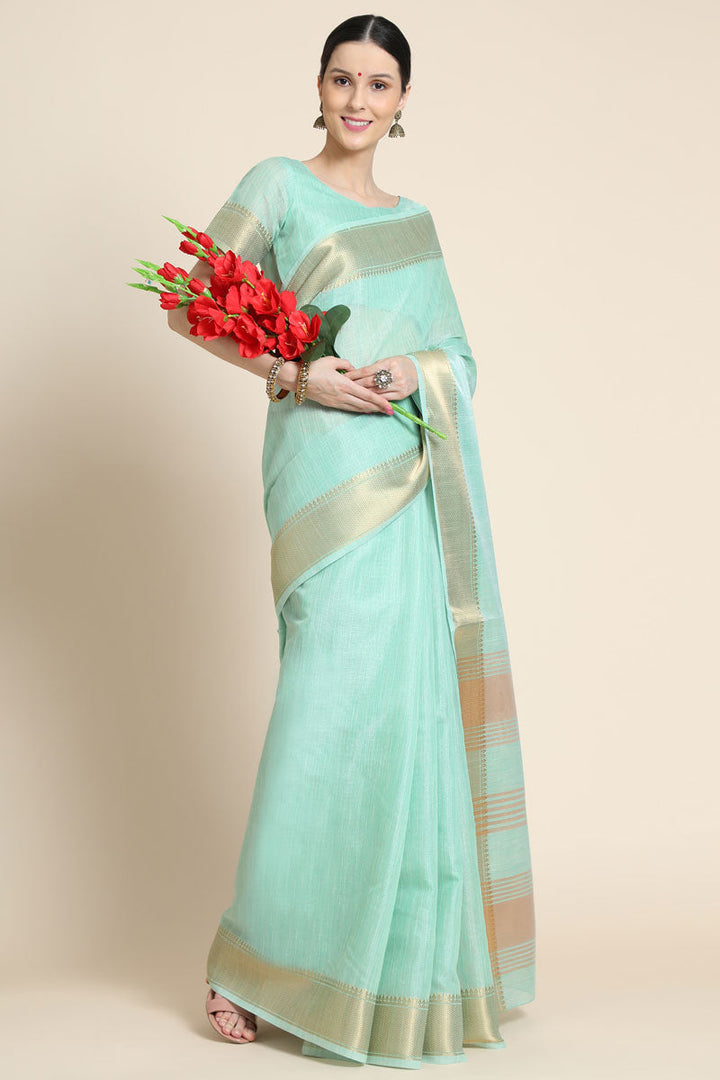 Sea Green Linen Casual Look Saree