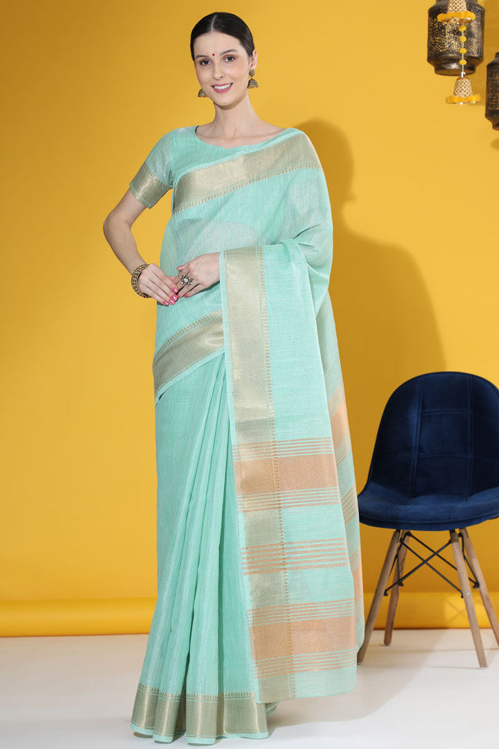 Sea Green Linen Casual Look Saree