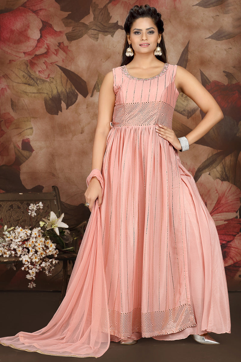 Creative Peach Color Chinon Fabric Palazzo Suit