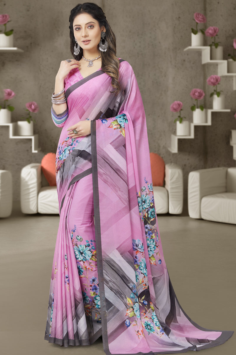 Captivating Georgette Fabric Regular Wear Pink Color Printed Saree