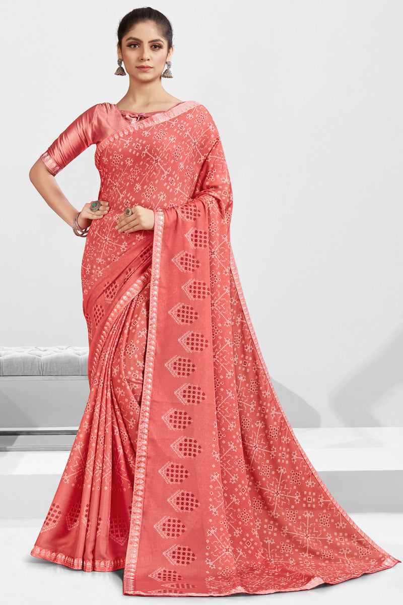 Peach Color Special Georgette Printed Saree