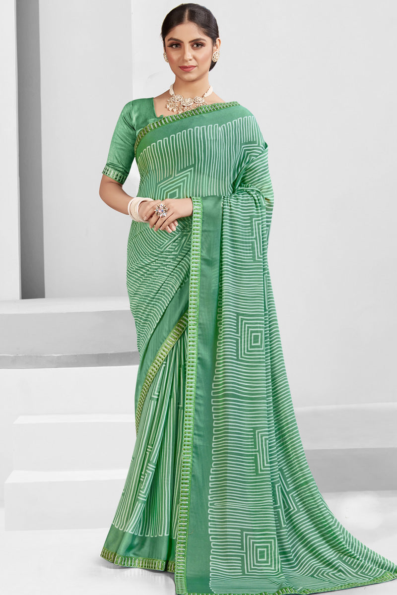 Creative Green Color Georgette Printed Saree