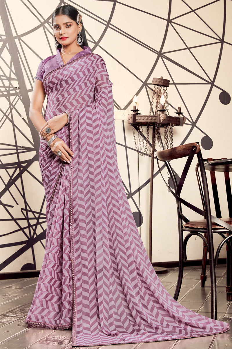 Solid Georgette Casual Look Printed Saree In Pink Color