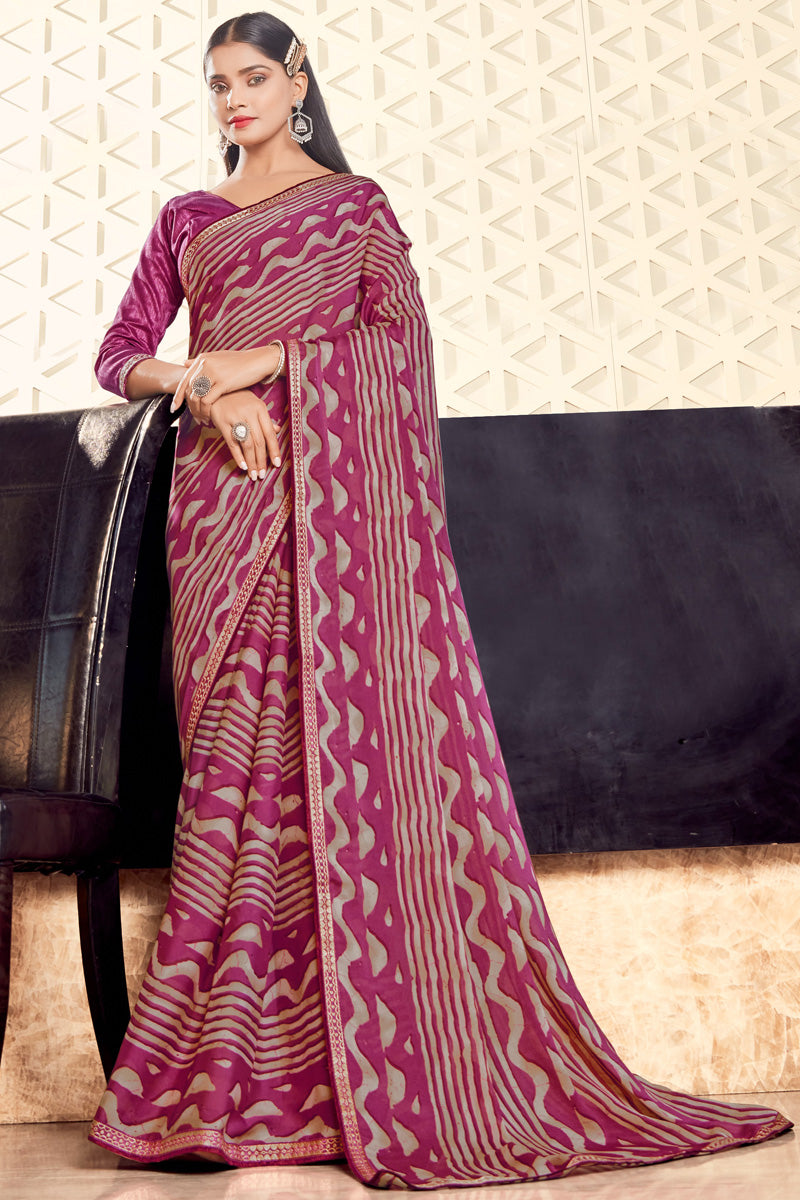 Casual Look Sober Pink Color Georgette Printed Saree