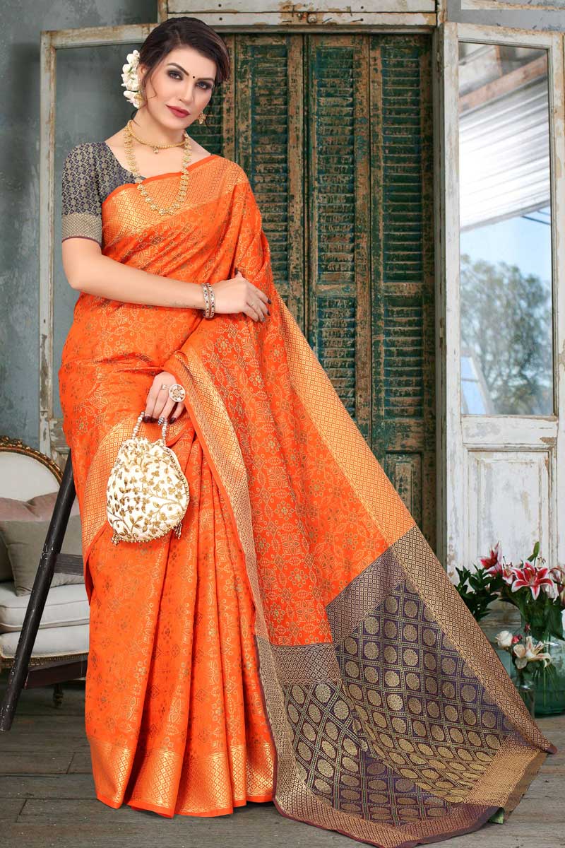 Excellent Patola Silk Fabric Orange Color Saree In Festival Wear
