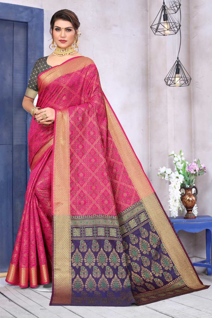 Radiant Jacquard Work On Pink Color Patola Silk Fabric Saree
